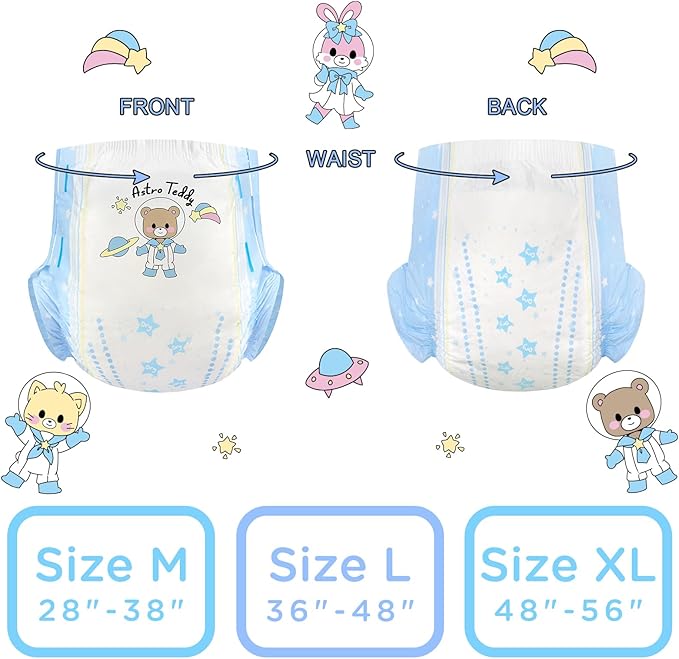 Littleforbig Printed Adult Brief Diapers 10 Pieces - Astro Babies (Large 36"-48")