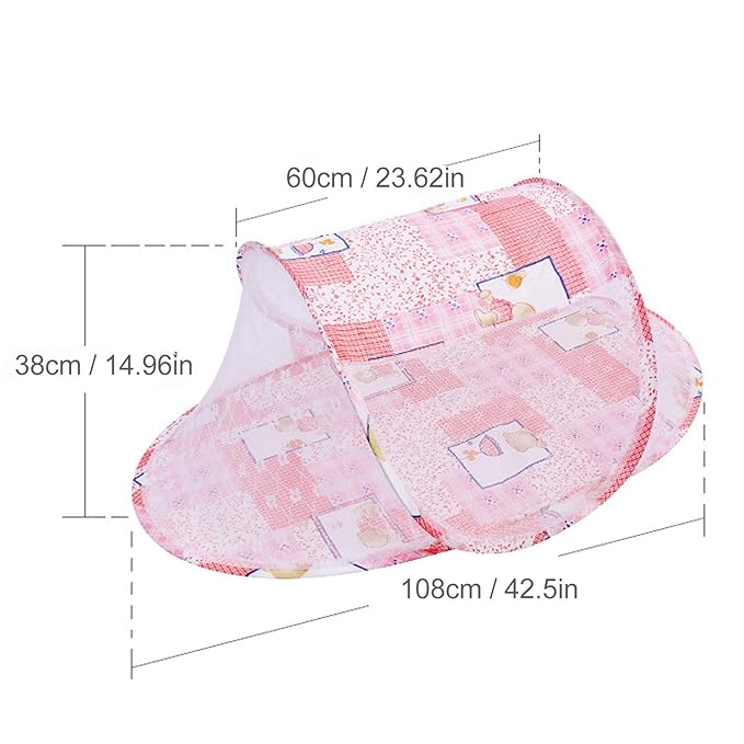 Baby Crib Net Tent, Zipper Closure Folding Portable Breathable Baby Bed Net Cover for Infant (Pink)
