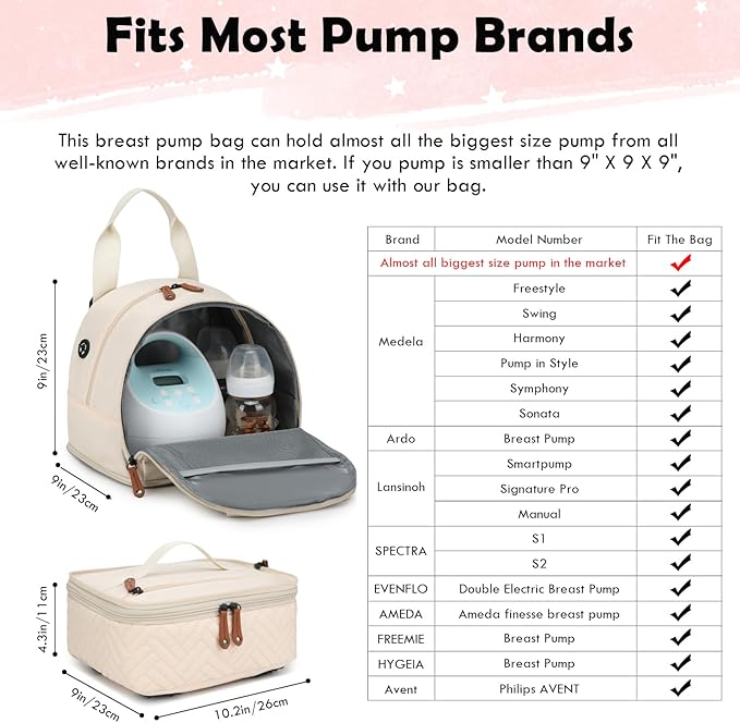 Breast Pump Bag for Spectra S1/S2 - Spectra Pump Bag with Ice Pack & Waterproof Mat, Portable Breast Milk Cooler Case for Work, Travel and Family Use, Beige