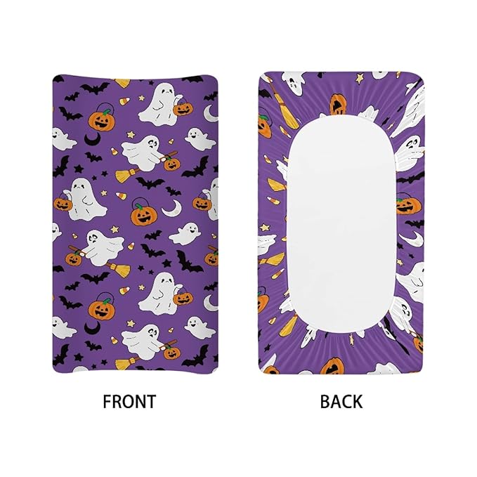 Ghost Pumpkin Baby Nursery Diaper Changing Pad Covers Halloween Change Table Cover Sheets for Newborn Boys, One Size, Breathable Soft Changing Table Covers