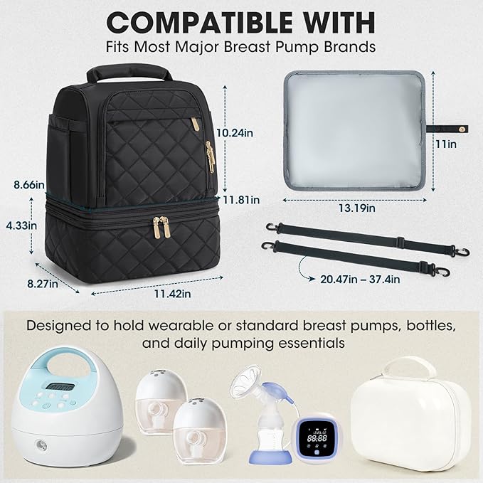 RAINSMORE Wearable Breast Pump Bag, Willow/Eufy/Elvie/Spectra/Medela/Momcozy M5/S12 Pro, Breast Milk Cooler Travel Bag with Cooler Compartment & Ice Pack, Black