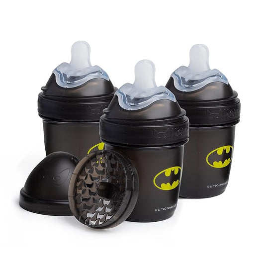 Herobility Anti-Colic Baby Bottles 5 oz / 140 ml – Pack of 3 Newborn Baby Bottles, Slow Flow Plastic Bottles, Breast-Shaped Teat for Breastfed Babies, Small Baby Bottles, Swedish Design, Batman