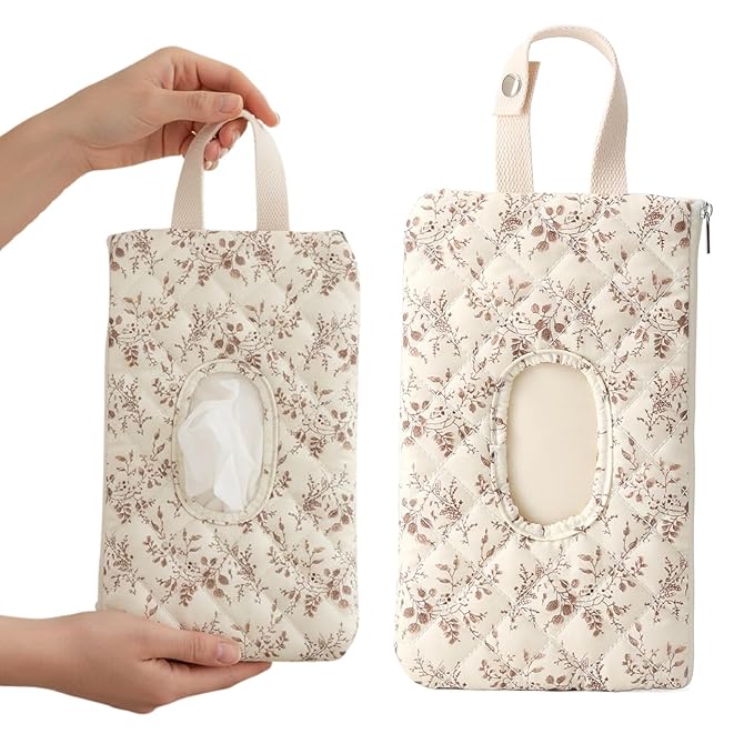 ETOYA Canvas Floral Quilted Wipe Dispenser Portable Wet Wipe Pouch for Mom(Beige) (style1)
