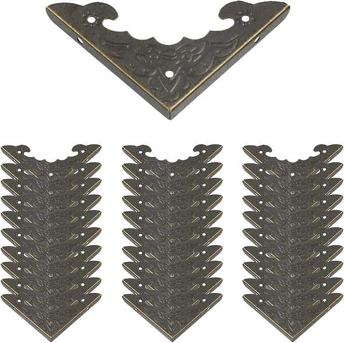 Geesatis Corner Hardware 2.2" X 1.6" Iron Decorative Corner Protector Corner Bracket Protector for Box Table Desk, with Mounting Screws, Bronze, 30 Pack