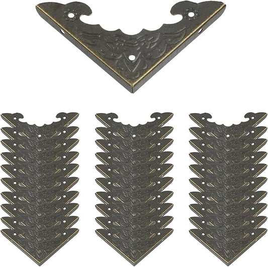 Geesatis Corner Hardware 2.2" X 1.6" Iron Decorative Corner Protector Corner Bracket Protector for Box Table Desk, with Mounting Screws, Bronze, 30 Pack