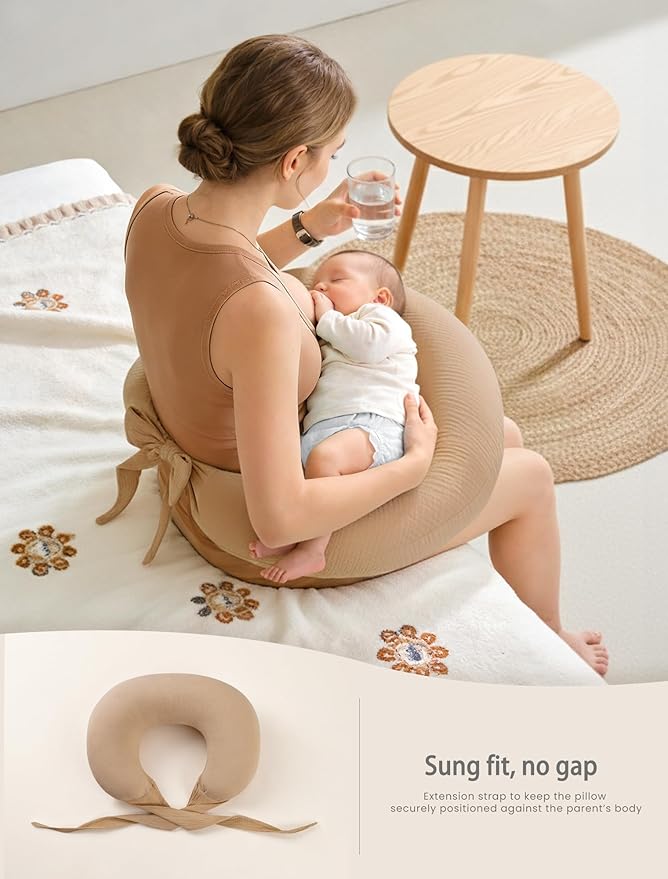 lulumoon Muslin Nursing Pillow Covers - 2-Pack Cotton Slipcovers for Breastfeeding Pillow - Extended Adjustable Strap for Secure Fit & Stable Support - Hidden Zipper Safety for Bottle-Feeding