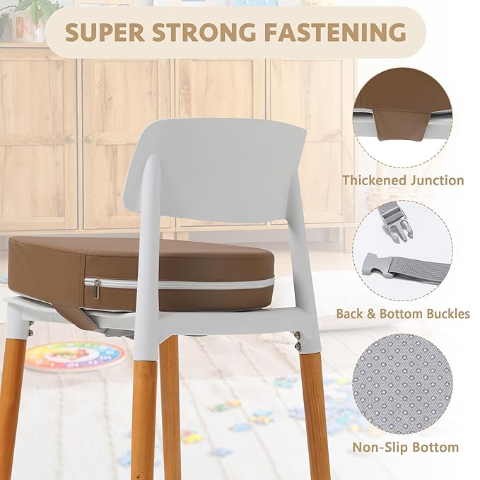 E1F1NN DOT U-Shaped Toddler Booster Seat for Kitchen Chair (Big Size) Dining Table, Portable Waterproof PU Material Kids Booster Seat with Safety Buckles, High Cushion for Travel with Non-Slip Bottom