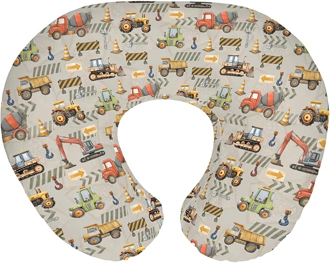 Construction Truck Vehicle Baby Nursing Pillow Covers for Boy Girl Excavator Tractor Digger Dump Truck Nursery Feeding Pillowcase for Breastfeeding Pillows Soft Stretchy Slipcovers for Newborn Infant
