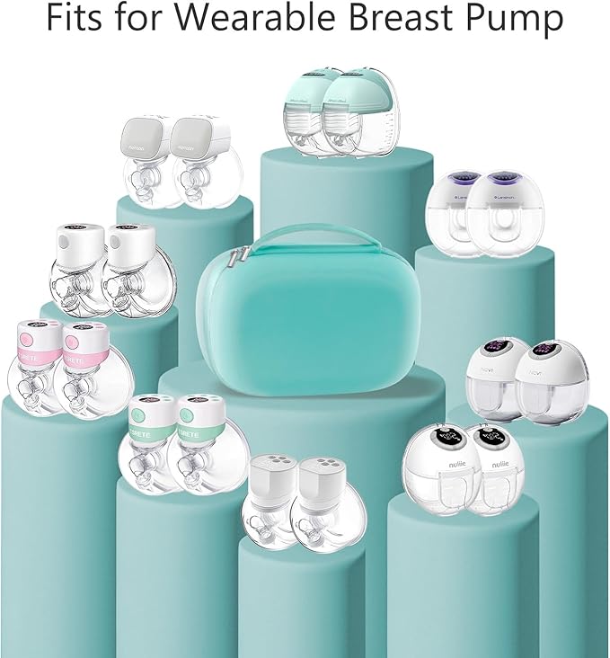 Wearable Breast Pumps Carrying Bag, Hard Shell Case with Removable Tray, Watertight Breast Pump Storage Bag Compatible with Most of Wearable Breast Pumps, Holds 2 Pumps, Blue