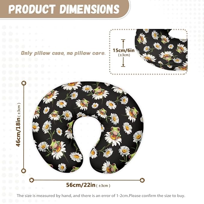 Nursing Pillow Cover Boy Girl, Machine Washable Breastfeeding Pillow Slipcover, Soft Nursing Pillowcase for Newborn Infant, Black Daisy Frog