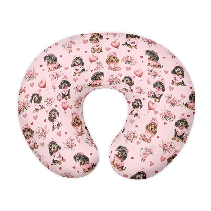 Jeiento Pink Love Heart Dachshund Dogs Nursing Pillow Covers Cute Cartoon Nursing Pillow Cover Slipcover Comfortable Pillowcase for Breastfeeding and Bottle Feeding
