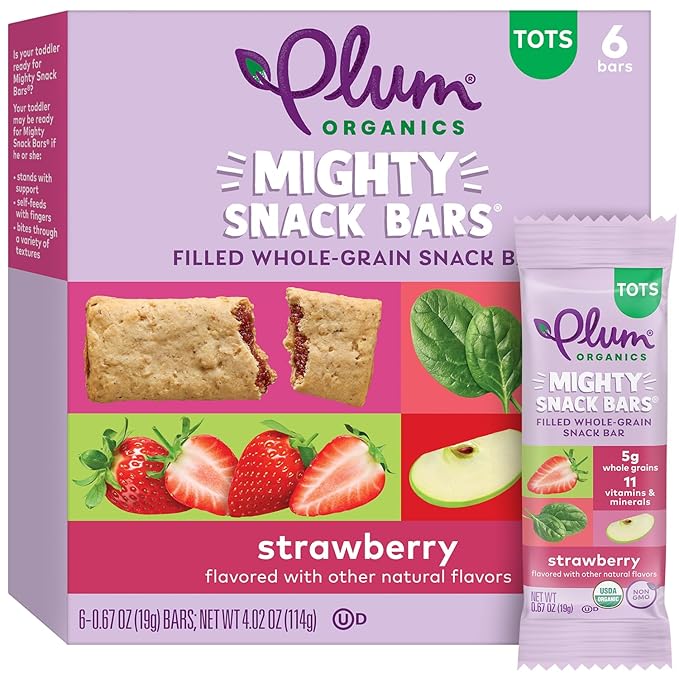 Plum Organics Mighty Snack Bars - Strawberry - 0.67 oz Bars (Pack of 48) - Organic Fruit and Vegetable Toddler Food Snack Bars