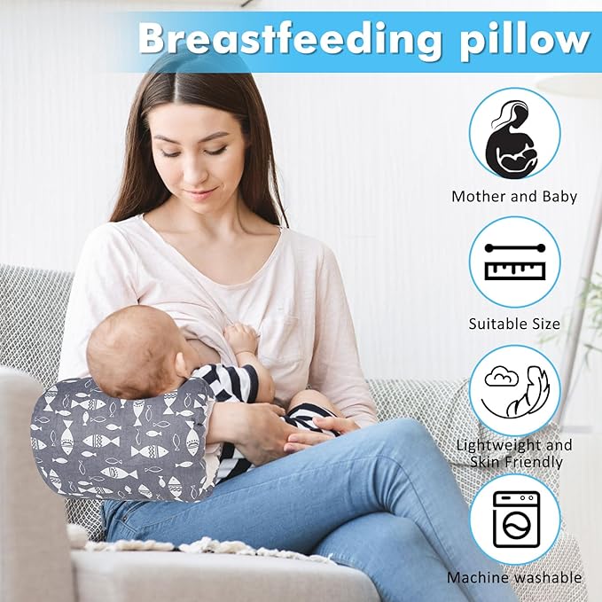 Baby Feeding Arm Pillow,Nursing Arm Pillows for Breastfeeding,Soft Cotton for Newborn, More Support for Mom and Baby,Portable and Washable,Ergonomic Nursing Essentials（Grey Little Fish）