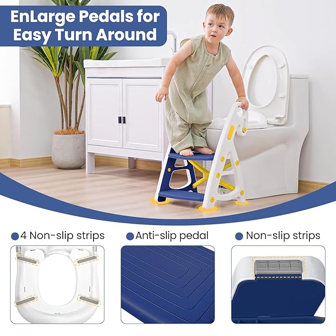 Potty Training Seat, Primlect Upgrade Ultra-Stable Toddler Toilet Seat for Kids Boys Girls, 2 in 1 Potty Training Toilet with Step Stool, Adjustable Seat and Ladder, Non-Slip Pad, Splash Guard(Blue)