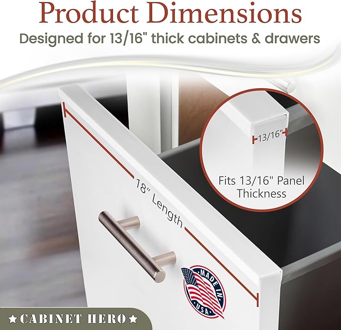 Cabinet Hero 4-Pack 13/16" Thick, 18" Length Slimline Cabinet Edge Protector – Durable Slip-On Plastic Door & Drawer Edge Guard – Prevents Shelves for Wear, Bumps, Discoloration & Damage - White