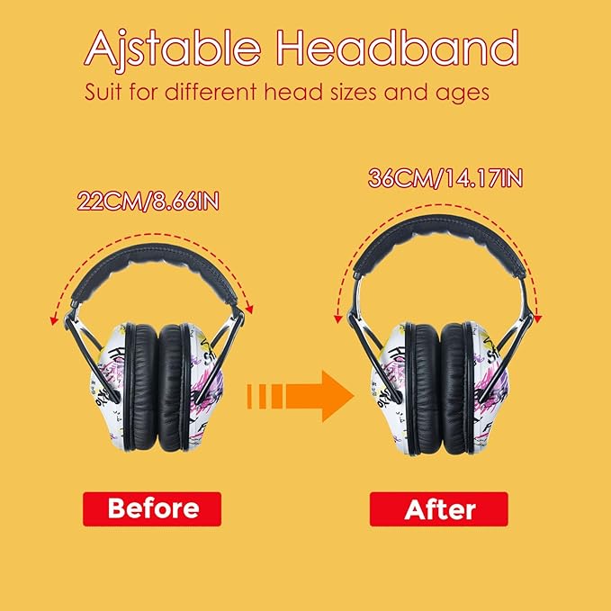 Kids Hearing Protection,25dB NRR Noise Reduction,Sound Proof for Kids,Toddler,Safety Earmuffs for Concert,Airplane,Autism,Monster Jam,Travel,School- Black Graffiti