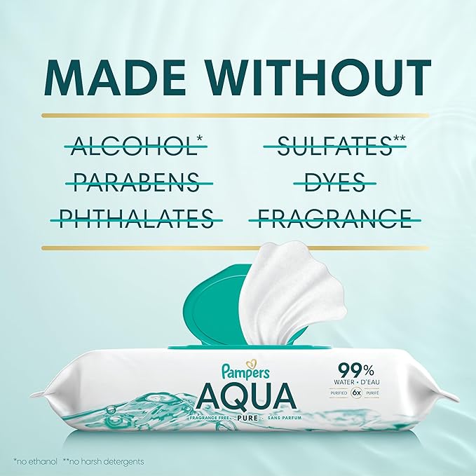 Pampers Amore Premium Baby Diapers Starter Kit, Sizes 1 (132 Count) & 2 (120 Count) with Aqua Pure Baby Wipes, 8X Pop-Top Packs (448 Count)