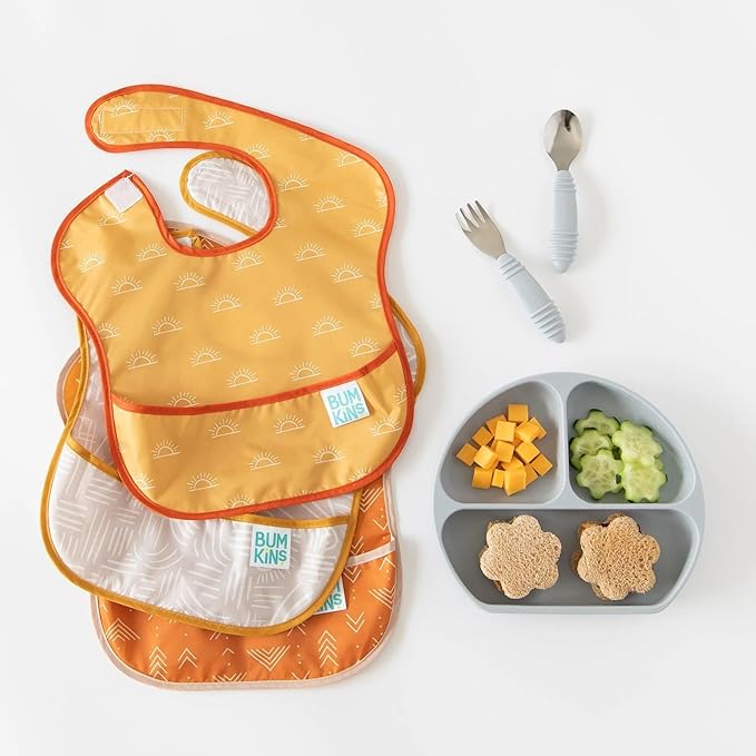 Bumkins Bibs for Girl or Boy, SuperBib Baby and Toddler for 6-24 Months, Essential Must Have for Eating, Feeding, Baby Led Weaning Supplies, Mess Saving Catch Food, Waterproof Fabric 3-pk Desert Boho