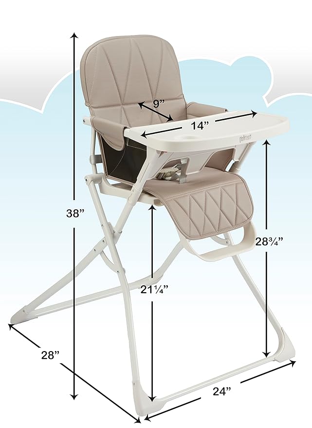 Primo PopUp Folding High Chair for Baby Age 6 to 36 Months - Taupe Folding Beach Style High Chair with Removable Dishwasher Safe Tray, 3pt Safety Harness, Leatherette Seat - Space Saving Design