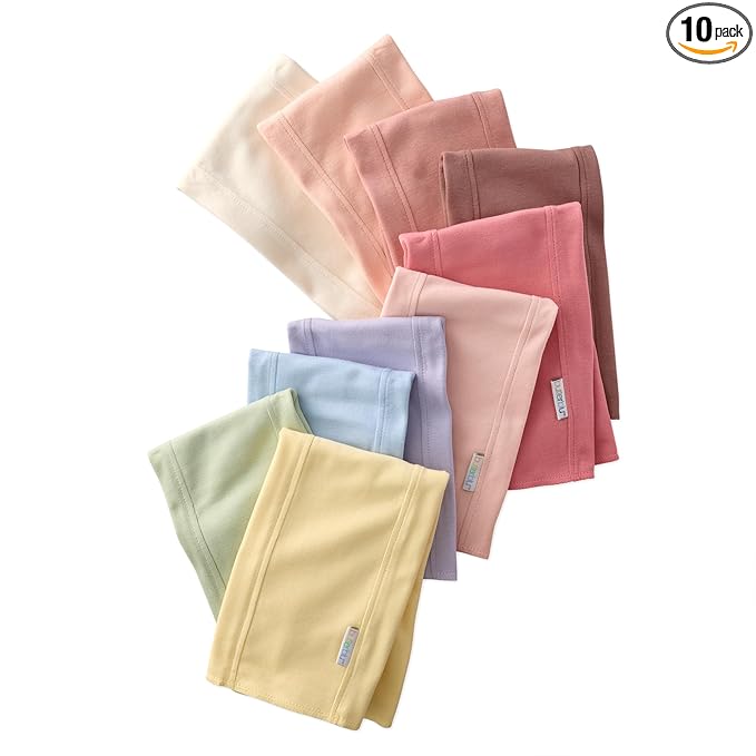 Butterblu Bailey 10-Pack Burp Cloths 100% Organic Cotton Knit for Newborn & Baby Boys & Girls, Sunset Haze Rainbow, One Size