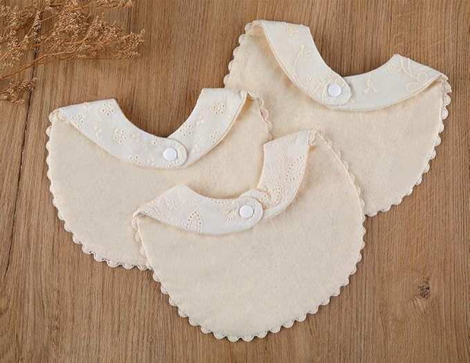 Baby Bib For Girls,Reversible Waterproof Handmade Natural Cotton Baby Drool Bib 0-12 months 2 Pack (off-white color A, 0-12 months)