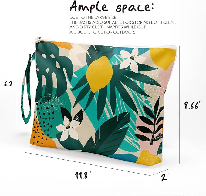 Fokongna Palm leaves Wet Bag Travel Wet Dry Bag Beach Bag Diaper Bag Wet Bag For Swimsuit Travel Makeup Bag Toiletry Bag