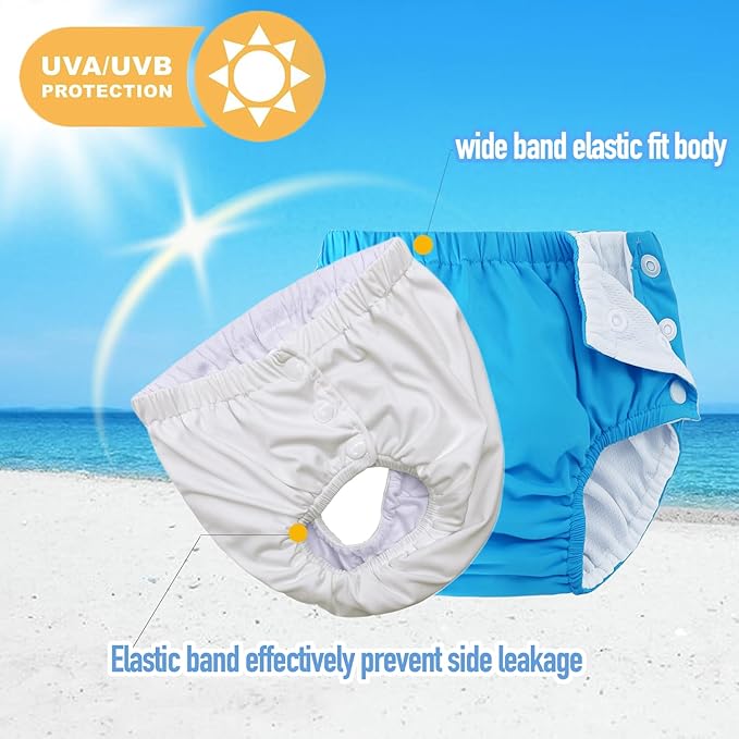 Baby Newborn Reusable Swim Diapers Washable Toddler Unisex Swim Diaper Infant Swimming Diapers Blue, 2-3T