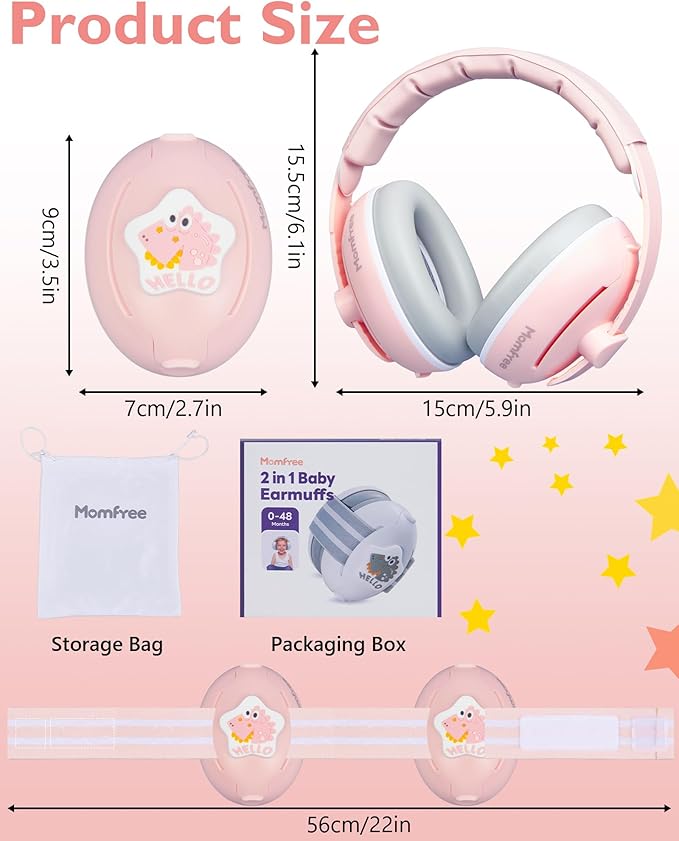 2 in 1 Baby Ear Muffs, Noise Reduction Earmuffs & Adjustable Headband for Baby, Hearing Protection Headphones