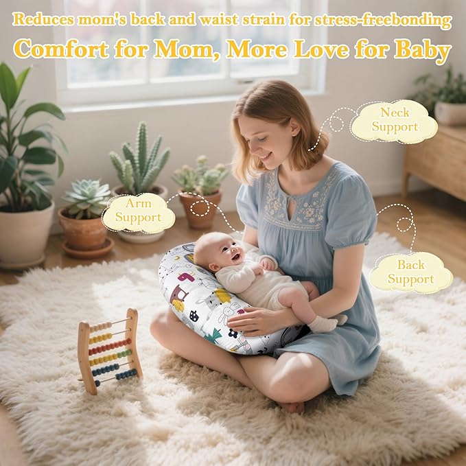 Nursing Pillow, Ergonomic C-Shape for Breastfeeding & Bottle Feeding, Standard Size Breathable with Washable Cover, Hypoallergenic,Tummy Time & Sitting Support
