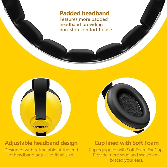 BBTKCARE Baby Ear Protection - Noise Reduction Earmuffs 3-36 Months - Comfortable Baby Headphones Against Hearing Damage & Improves Sleep - Yellow