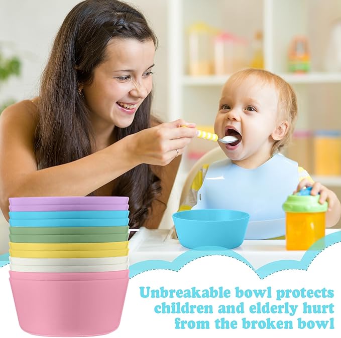 Foaincore Kids Plastic Bowls 10 oz Cereal Snack Microwave Dishwasher Safe Toddler Bowls Kids Colorful Snack Children Salad Dessert Soup Supplies