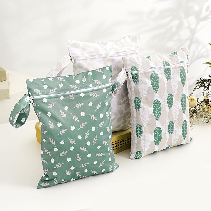 Happy Flute 3 Set Wet Bag Storage Bag Zipper Waterproof Washable Travel Bags, Beach, Pool, Gym Bag for Cloth Diaper, Swimsuits & Wet Clothes for Baby,11.8x15.7inch