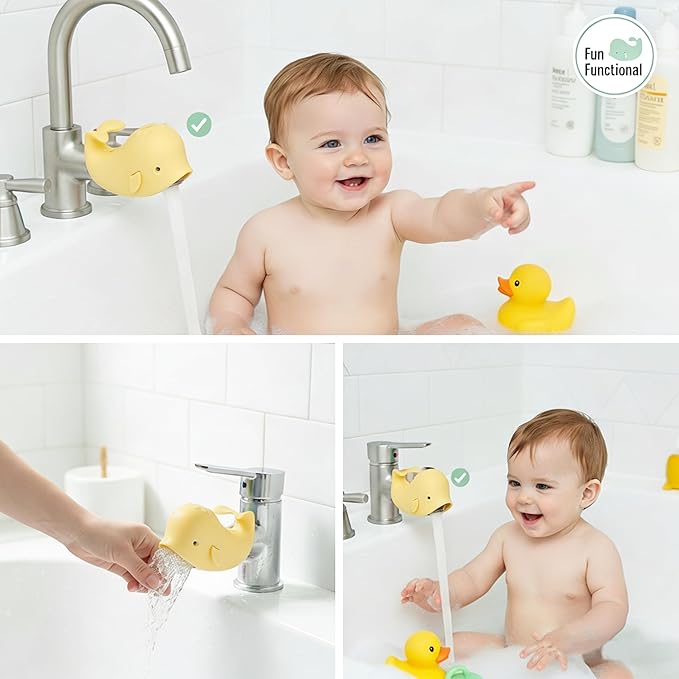 Bath Spout Cover for Bathtub - Protects Baby from Bumping Head During Bathing Time Baby Faucet Cover Universal Faucet Protective Cover Whale Design (Yellow)