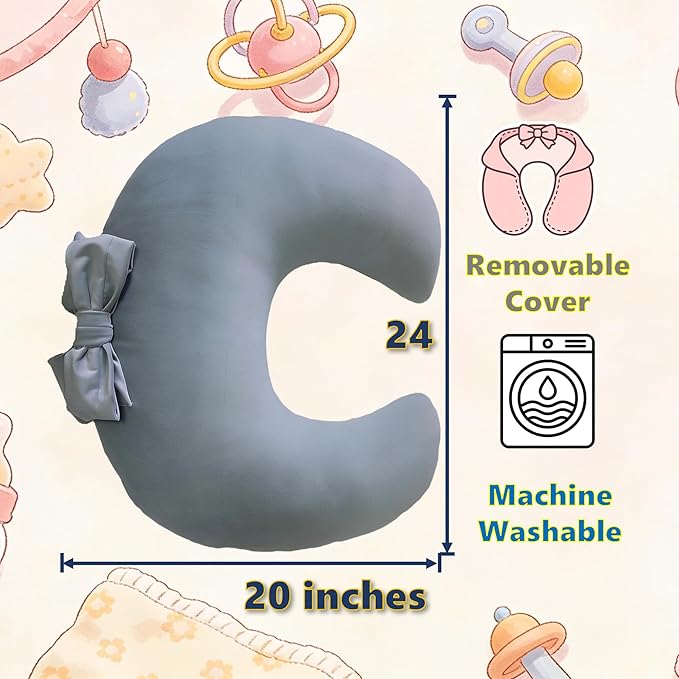 Nursing Pillow, U-Shaped Breastfeeding Support Cushion for Bottle & Breast Feeding (Blue Gray)