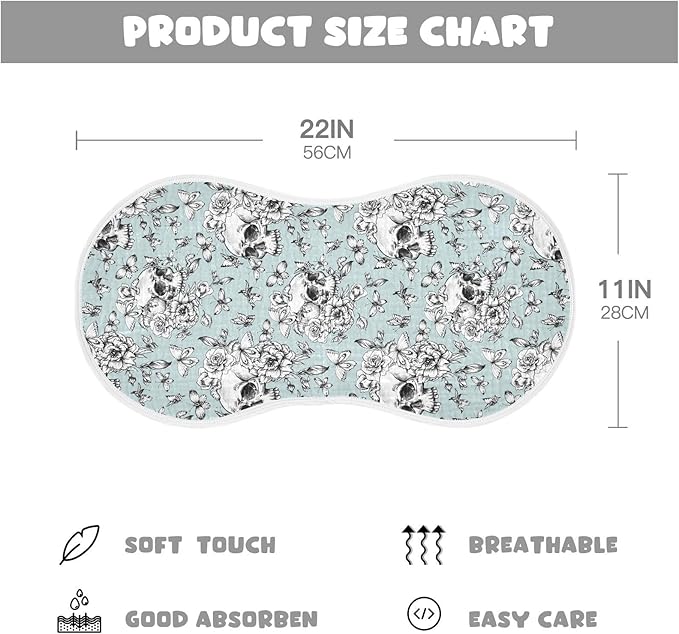 Muslin Burp Cloths for Baby Boys and Girls - 1-Pack Ultra Absorbent Goth Skull Muslin Washcloths, Newborn Towel, Milk Spit Up Rags, Burp Cloth Bib for Unisex, 22 x 11 Inch