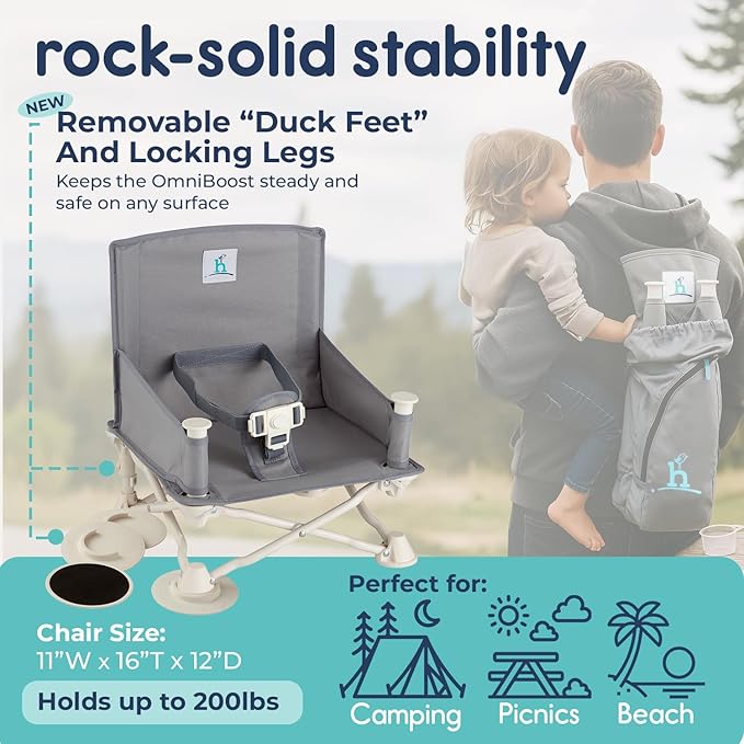 Hiccapop OmniBoost Travel Booster Seat with Tray for Baby, Dining Table, Camping, Beach, Grandma’s | Folding Portable Tip-Free Design Straps to Kitchen Chairs