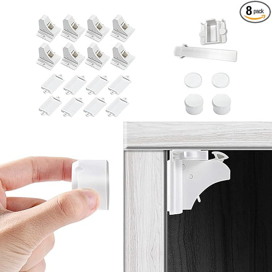 Vmaisi Adhesive Magnetic Cabinet Locks for Babies (8 Locks and 2 Keys)