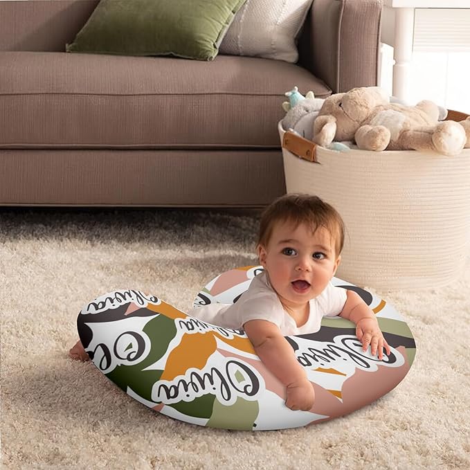 Customizable Flowers Baby Nursing Pillow Cover - Add Your Baby's Name, Ultra-Soft Stretch Fabric, Fits Standard Nursing Pillows, Ideal for Baby Showers Style 23