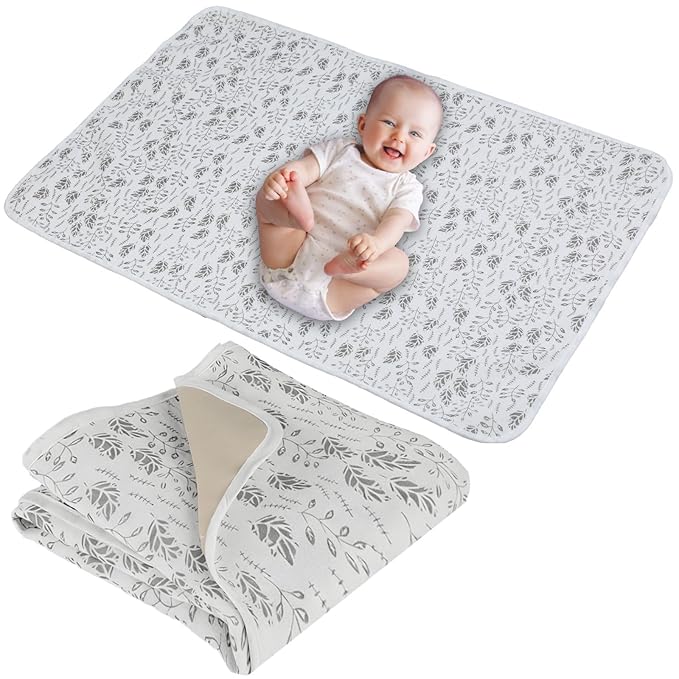 Baby Diaper Changing Pad, 19.7"x25.6" Waterproof Changing Pad Liners with 100% Muslin Cotton Front Top and Leather Back, Soft and Absorbent Portable Changing Mat for Travel, Changing Station