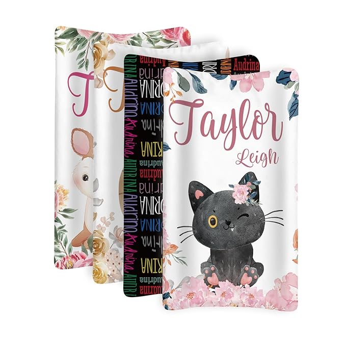 Custom Changing Pad Cover Set - Jersey Knit Comfy CozyUltra Soft Unisex Diaper Changing Table Covers with Personalized Name for Baby Boys Girls - Waterproof Ultra Soft 4 Pcs Set Style23
