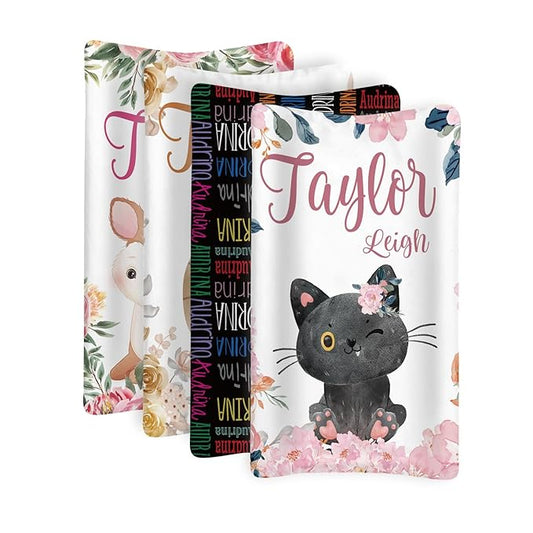Custom Changing Pad Cover Set - Jersey Knit Comfy CozyUltra Soft Unisex Diaper Changing Table Covers with Personalized Name for Baby Boys Girls - Waterproof Ultra Soft 4 Pcs Set Style23