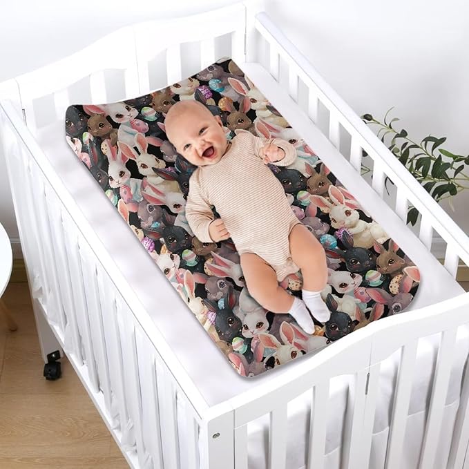 Black Rabbit Boy Girl Baby Changing Pad Cover Easter Infant Newborn Changing Table Cover Diaper Table Change Mat Sheet Cover Green