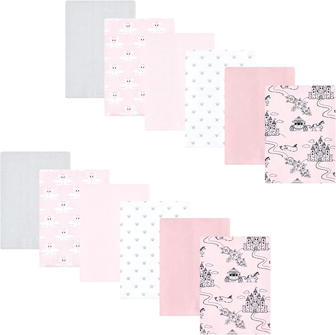 Hudson Baby Unisex Baby Flannel Burp Cloth 12pk, Fairytale Princess, One Size