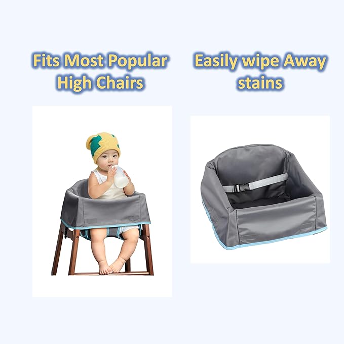 Reusable Waterproof High Chair Cover,for Wooden or Restaurant High Chair, Protect Against Messy Meals and Dirty,Dual-Belt Baby High Chair Cover,Waterproof and Washable,Gray