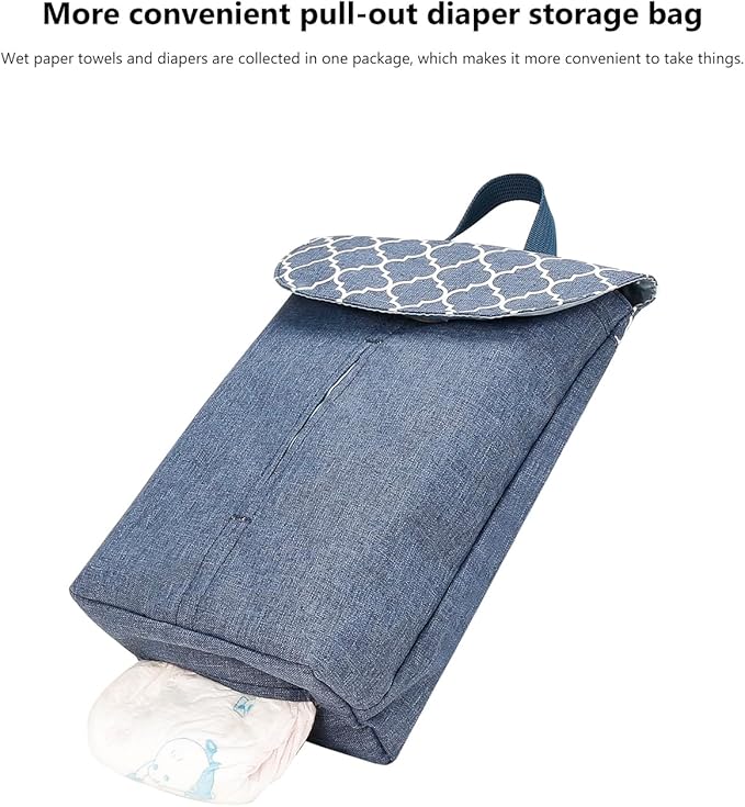 MOMIGO Wet Dry Bags for Baby Wipes Diapers - Reusable, Washable for Stroller, Diapers, Toiletries with Wipes and Diapers Drawing Opening (Blue)