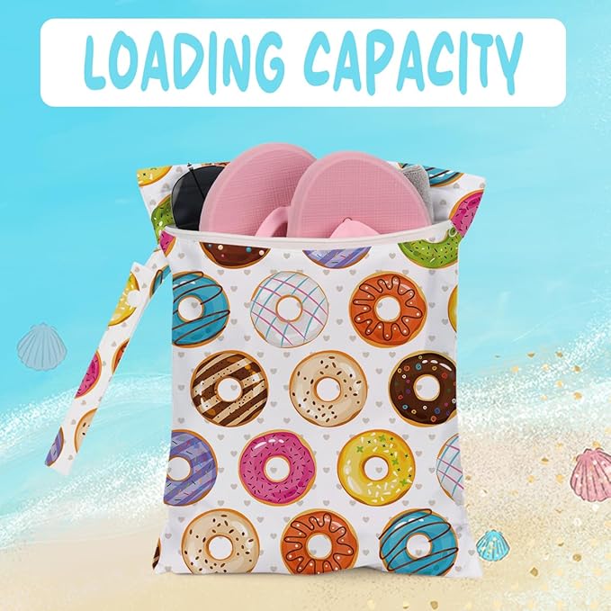 Wet Bag for Baby Swimsuit Kids Wet Dry Bag for Breast Pump Parts Diaper Bag Toiletries Daycare Organizer Beach Vacation Essentials Colorful Donut Waterproof Travel Laundry Bags
