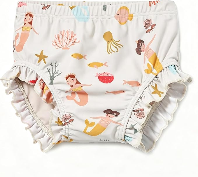 Infant Baby Girl Swim Diaper Reusable Swim Pants Water Diaper Organic BPA Free Mermaid Swimsuit with Ruffle 9-12 Month