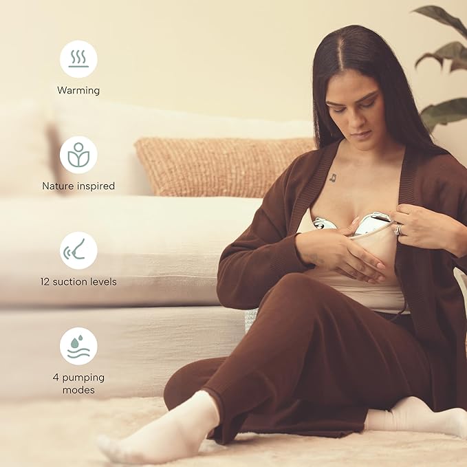Zomee Mother’s Nature W1 Wearable Breast Pump, Hands-Free & Hospital-Grade, 12 Suction Levels, 4 Modes, Warming Technology, Mimics Baby’s Rhythm, Quiet Portable Design, BPA-Free, 2-Year Warranty