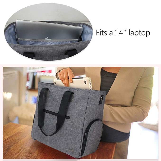 Teamoy Breast Pump Tote Bag,Compatible with Spectra S1/S2, Medela, Cooler Bag, Dark Gray | 14" Laptop Sleeve, Built-in Pockets, Breastfeeding Moms, Work Tote Bag, Pumping Bag
