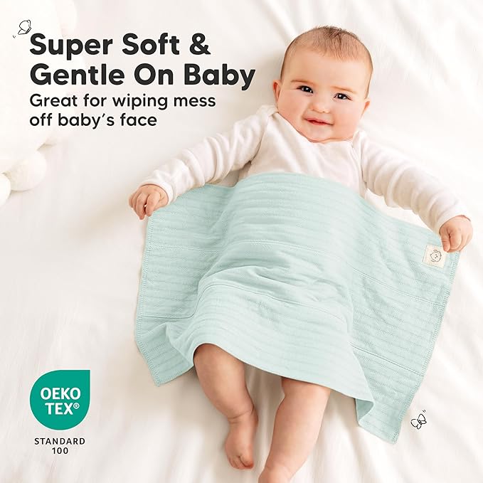 KeaBabies Organic Cotton Burp Cloths Baby Girl, Boy - 6-Pack Large Burping Clothes for Babies, Spit Up Rags, Super Soft & Absorbent Newborn Wash Towels, Gender Neutral, Non-Shrink (Stria, Daybreak)